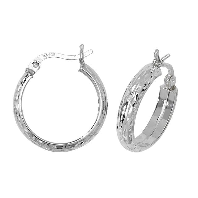 Buy Sterling Silver 19MM Diamond Cut D-Shape Hoop Earrings by World of Jewellery