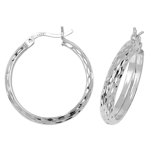 Buy Sterling Silver 24MM Diamond Cut D-Shape Hoop Earrings by World of Jewellery