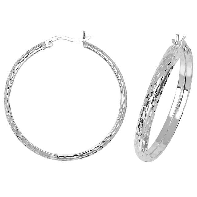 Buy Sterling Silver 35MM Diamond Cut D-Shape Hoop Earrings by World of Jewellery