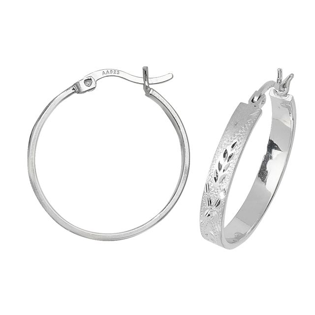 Buy Sterling Silver 23MM Diamond Cut Flat Hoop Earrings by World of Jewellery