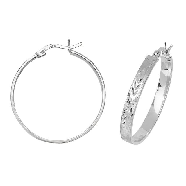 Buy Sterling Silver 28MM Diamond Cut Flat Hoop Earrings by World of Jewellery