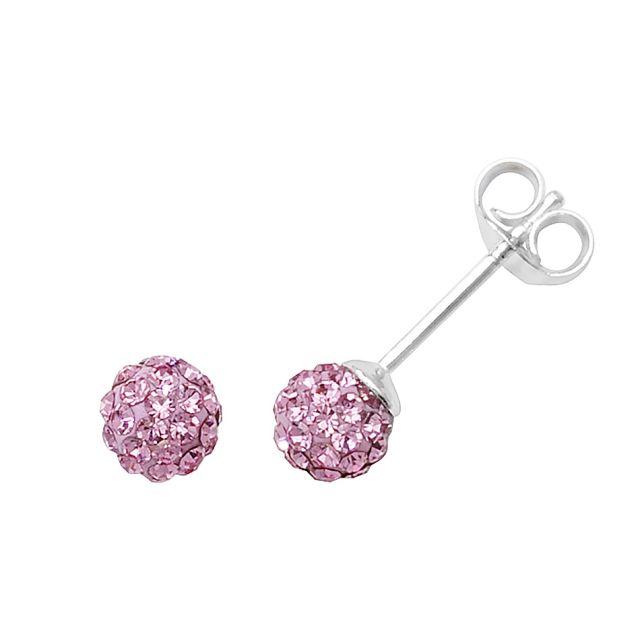 Buy Sterling Silver 5MM Pink Crystal Stud Earrings by World of Jewellery