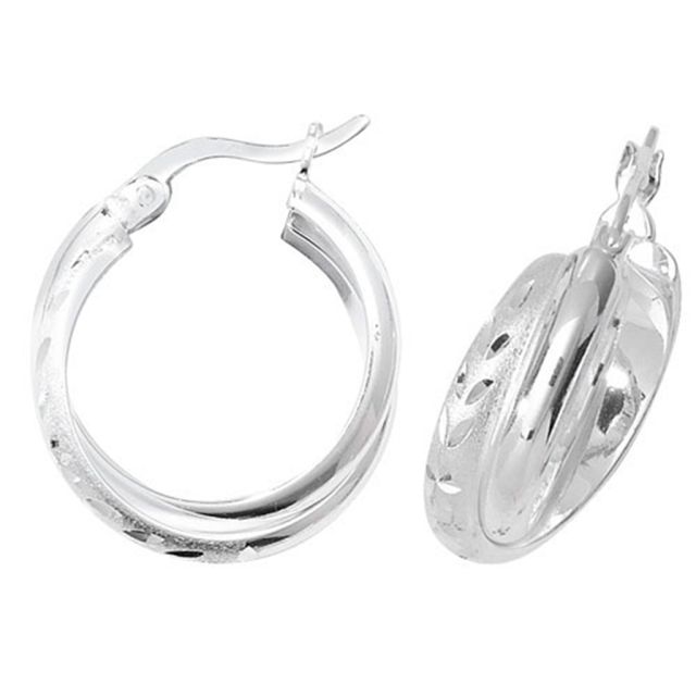 Buy Sterling Silver 15MM Diamond Cut Hoop Earrings by World of Jewellery