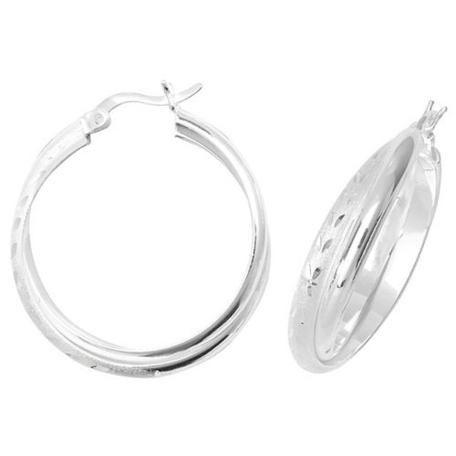 Buy Sterling Silver 25MM Diamond Cut Hoop Earrings by World of Jewellery