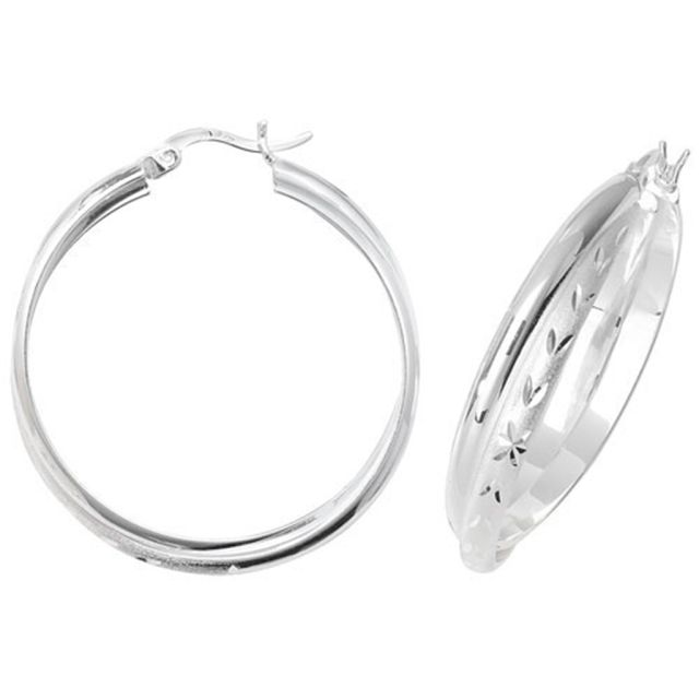 Buy Sterling Silver 30MM Diamond Cut Hoop Earrings by World of Jewellery