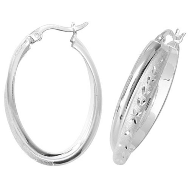 Buy Sterling Silver Diamond Cut Oval Hoop Earrings by World of Jewellery