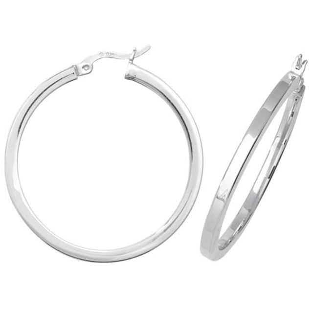 Buy Sterling Silver 35MM Plain Square Tube Hoop Earrings by World of Jewellery