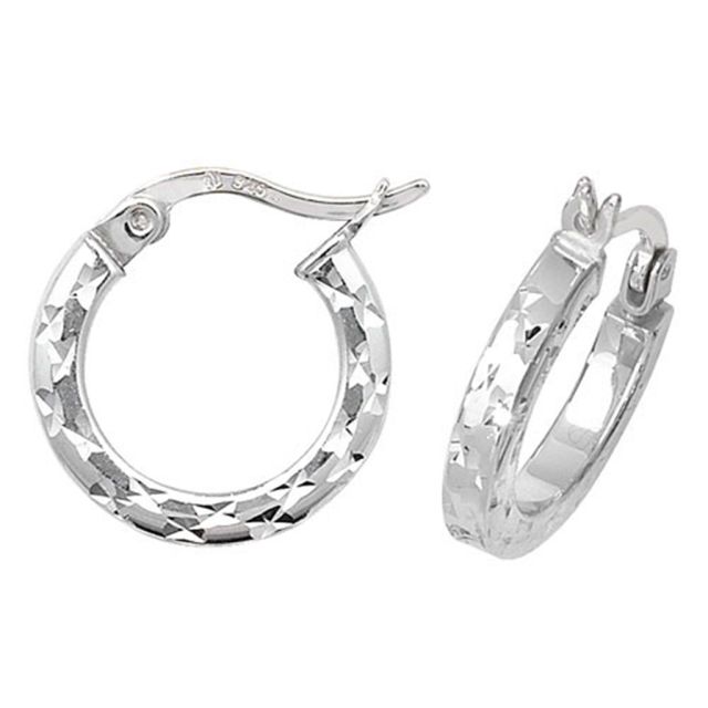 Buy Sterling Silver 15MM Diamond Cut Square Tube Hoop Earrings by World of Jewellery