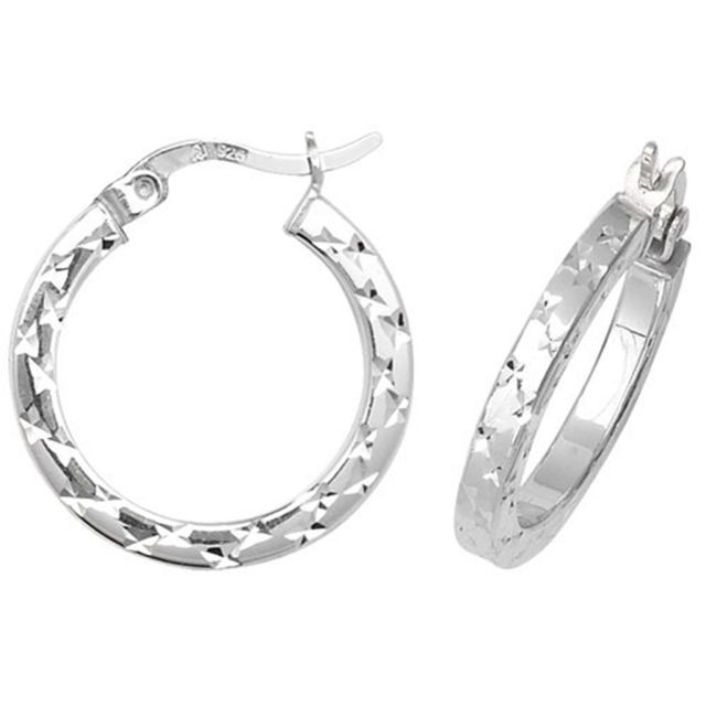 Buy Sterling Silver 20MM Diamond Cut Square Tube Hoop Earrings by World of Jewellery