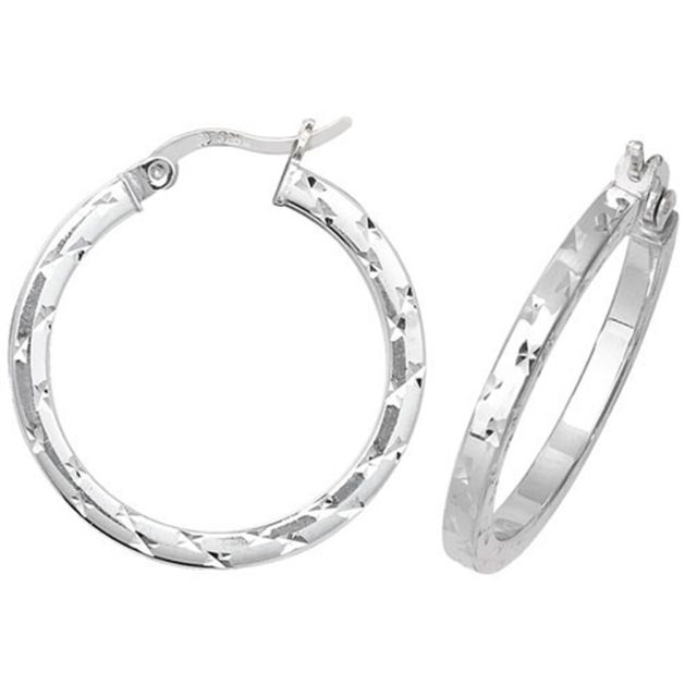 Buy Sterling Silver 25MM Diamond Cut Square Tube Hoop Earrings by World of Jewellery