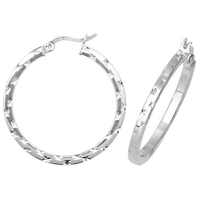 Buy Sterling Silver 30MM Diamond Cut Square Tube Hoop Earrings by World of Jewellery