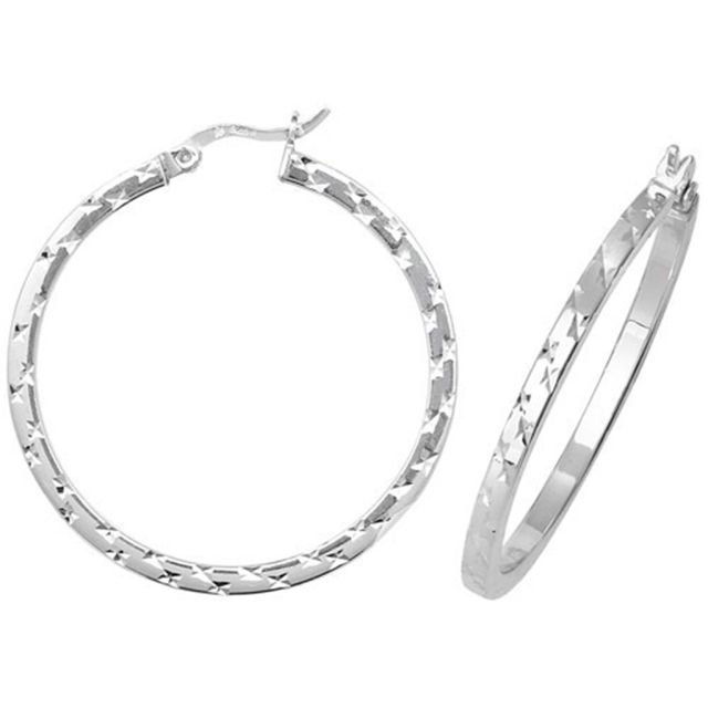 Buy Sterling Silver 35MM Diamond Cut Square Tube Hoop Earrings by World of Jewellery