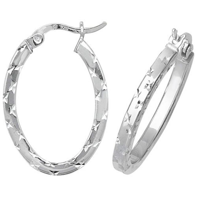 Buy Sterling Silver Diamond Cut Oval Square Tube Hoop Earrings by World of Jewellery