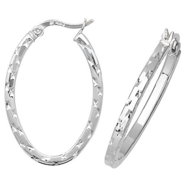 Buy Sterling Silver Diamond Cut Oval Square Tube Hoop Earrings by World of Jewellery
