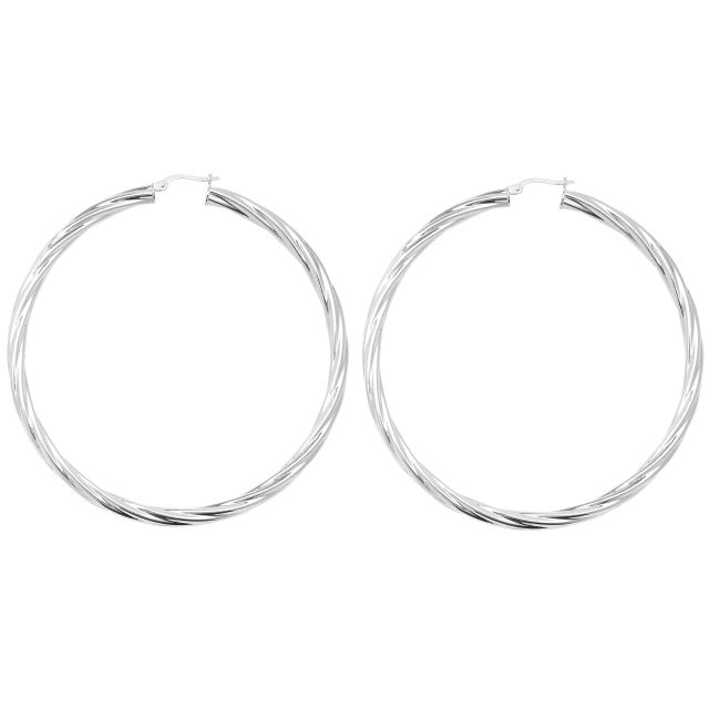 Buy Sterling Silver 72MM Twisted Hoop Earrings by World of Jewellery