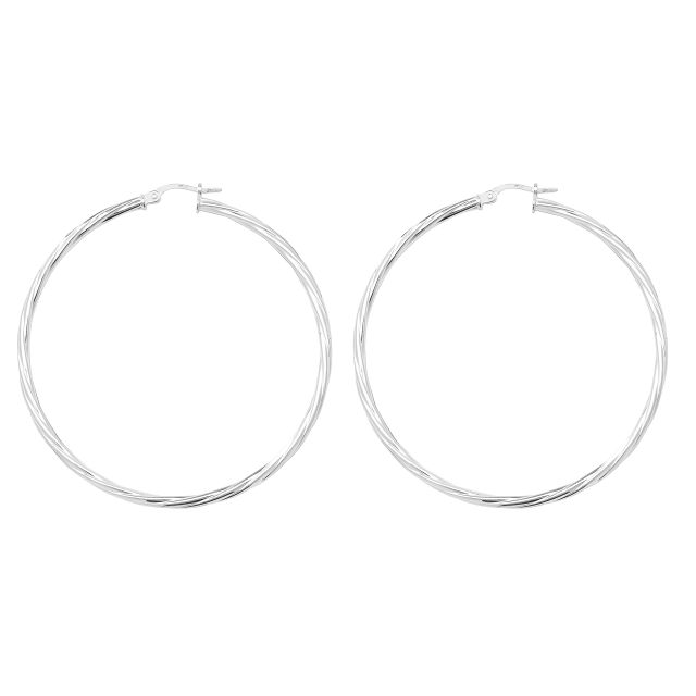 Buy Sterling Silver 55MM Twisted Hoop Earrings by World of Jewellery