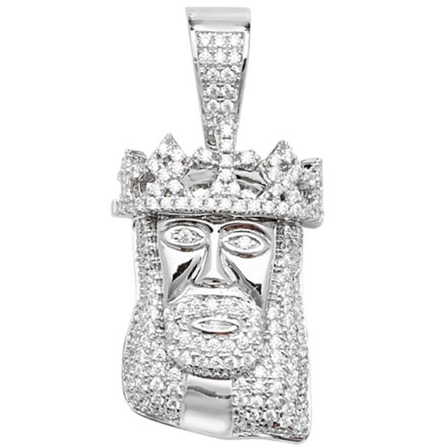 Buy Sterling Silver Cubic Zirconia Encrusted Jesus Christ Face Pendant by World of Jewellery
