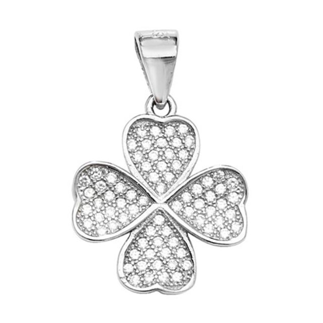 Buy Sterling Silver Cubic Zirconia Encrusted Clover Pendant by World of Jewellery