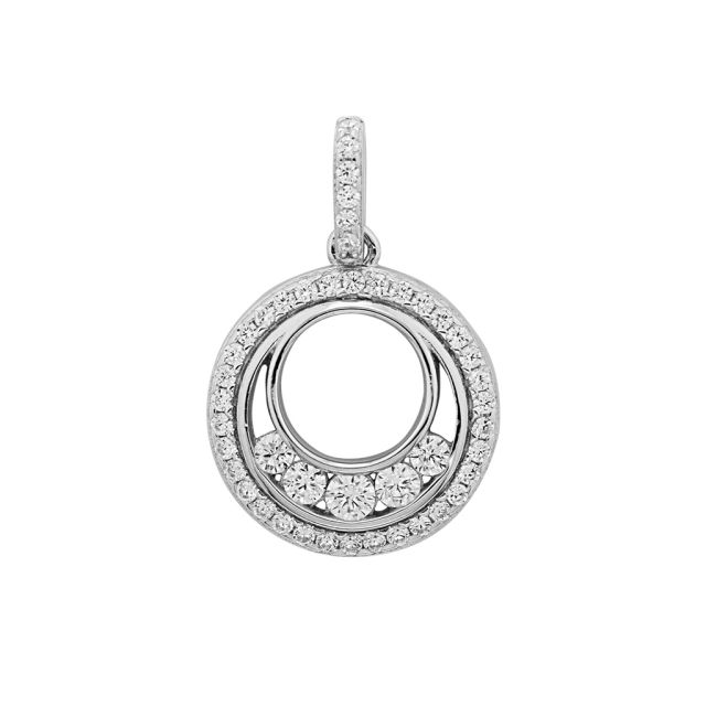 Buy Sterling Silver Double Circle Cubic Zirconia Pendant by World of Jewellery