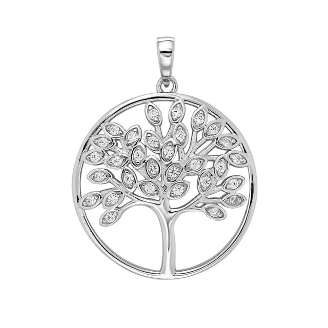 Buy Sterling Silver Cubic Zirconia Tree Of Life Round Pendant by World of Jewellery