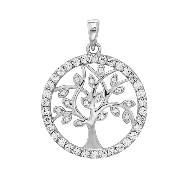 Buy Sterling Silver Cubic Zirconia Edge Tree Of Life Round Pendant by World of Jewellery
