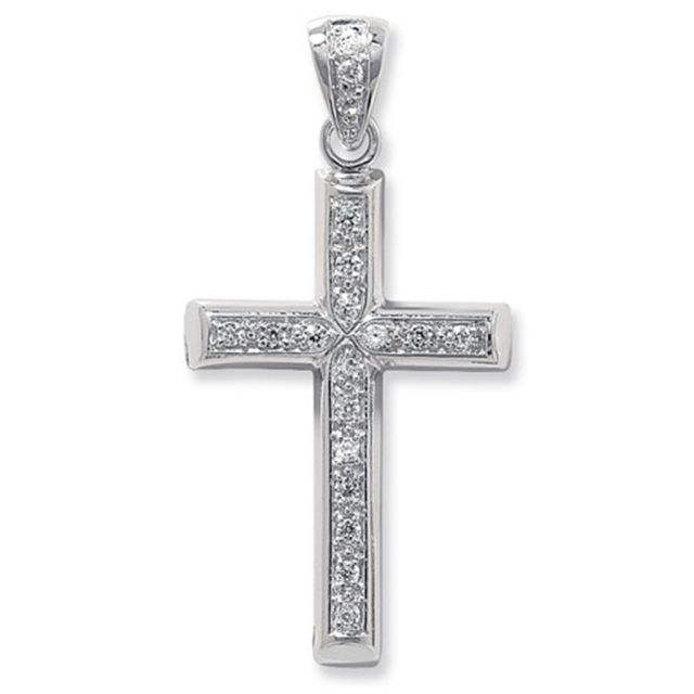 Buy Sterling Silver Cubic Zirconia Encrusted Cross Pendant by World of Jewellery