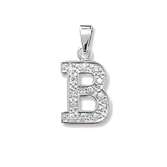 Buy Sterling Silver Cubic Zirconia Set Initial B Pendant by World of Jewellery