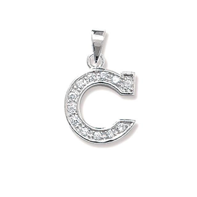 Buy Sterling Silver Cubic Zirconia Set Initial C Pendant by World of Jewellery