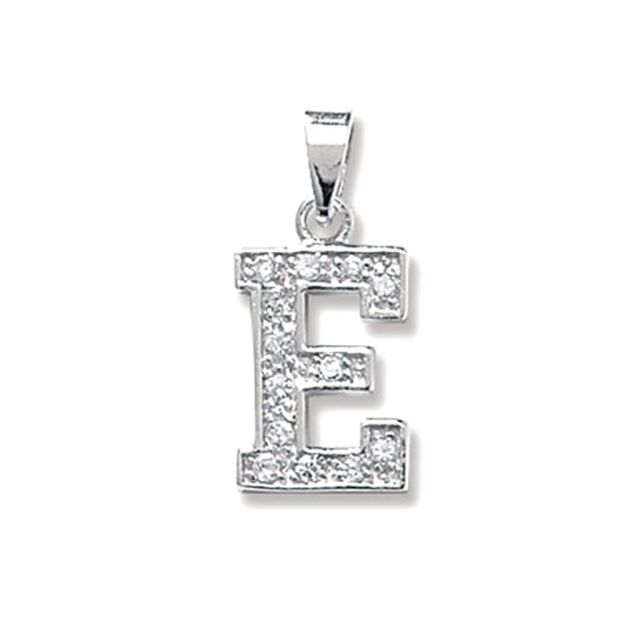 Buy Sterling Silver Cubic Zirconia Set Initial E Pendant by World of Jewellery