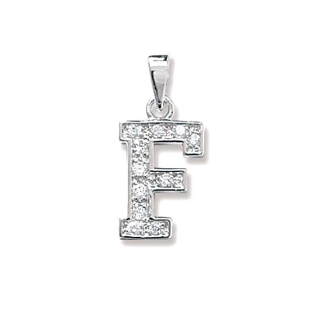 Buy Sterling Silver Cubic Zirconia Set Initial F Pendant by World of Jewellery