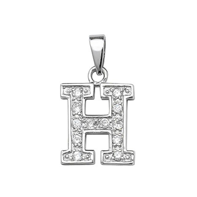 Buy Sterling Silver Cubic Zirconia Set Initial H Pendant by World of Jewellery