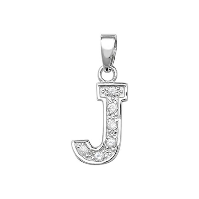 Buy Sterling Silver Cubic Zirconia Set Initial J Pendant by World of Jewellery