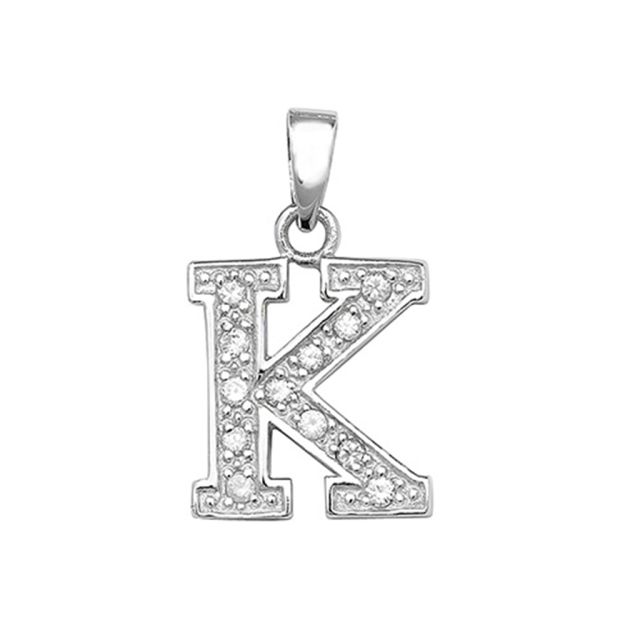 Buy Sterling Silver Cubic Zirconia Set Initial K Pendant by World of Jewellery