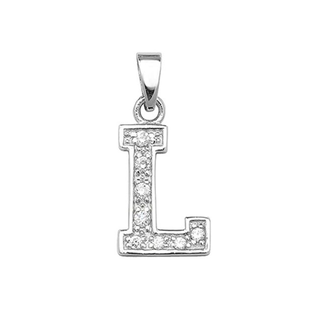 Buy Sterling Silver Cubic Zirconia Set Initial L Pendant by World of Jewellery