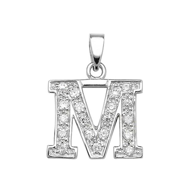 Buy Sterling Silver Cubic Zirconia Set Initial M Pendant by World of Jewellery