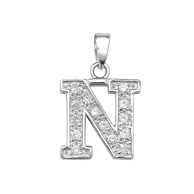 Buy Sterling Silver Cubic Zirconia Set Initial N Pendant by World of Jewellery