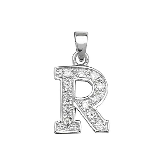 Buy Sterling Silver Cubic Zirconia Set Initial R Pendant by World of Jewellery