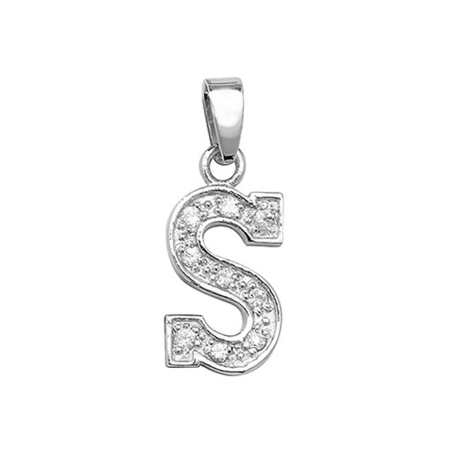 Buy Sterling Silver Cubic Zirconia Set Initial S Pendant by World of Jewellery