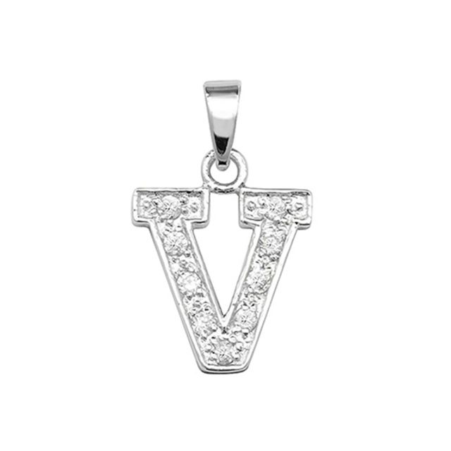 Buy Sterling Silver Cubic Zirconia Set Initial V Pendant by World of Jewellery