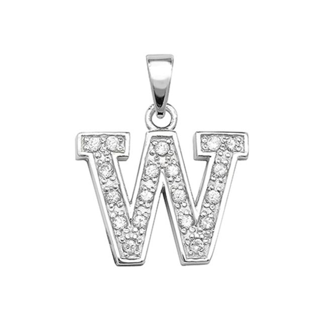 Buy Sterling Silver Cubic Zirconia Set Initial W Pendant by World of Jewellery