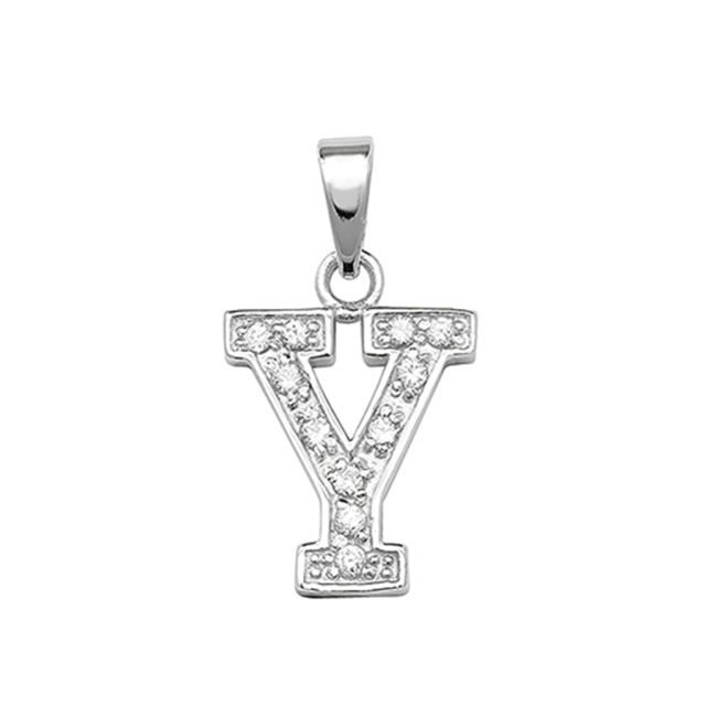 Buy Sterling Silver Cubic Zirconia Set Initial Y Pendant by World of Jewellery