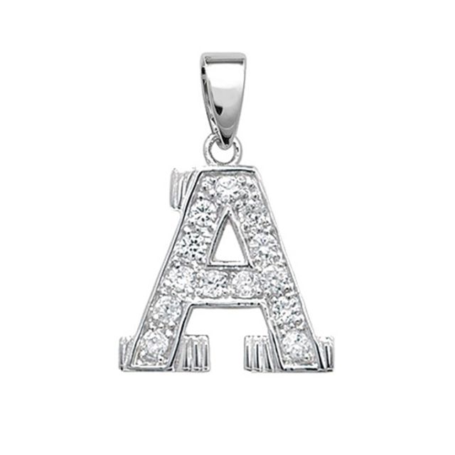 Buy Sterling Silver Cubic Zirconia Set 18mm High Initial A Pendant by World of Jewellery