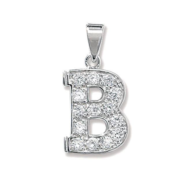 Buy Sterling Silver Cubic Zirconia Set 18mm High Initial B Pendant by World of Jewellery