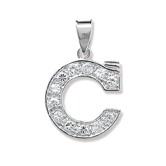 Buy Sterling Silver Cubic Zirconia Set 18mm High Initial C Pendant by World of Jewellery