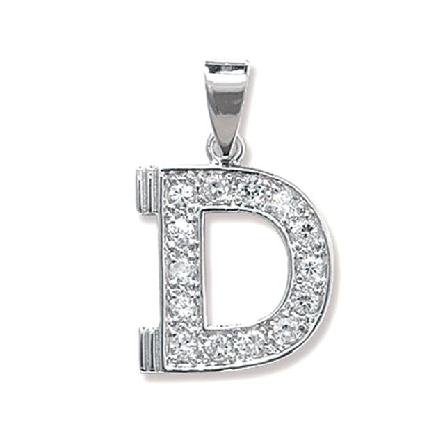 Buy Sterling Silver Cubic Zirconia Set 18mm High Initial D Pendant by World of Jewellery