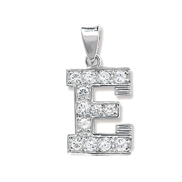 Buy Sterling Silver Cubic Zirconia Set 18mm High Initial E Pendant by World of Jewellery