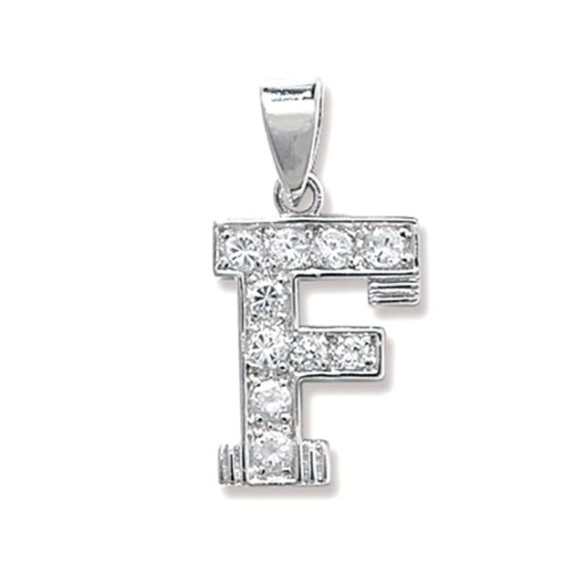 Buy Sterling Silver Cubic Zirconia Set 18mm High Initial F Pendant by World of Jewellery