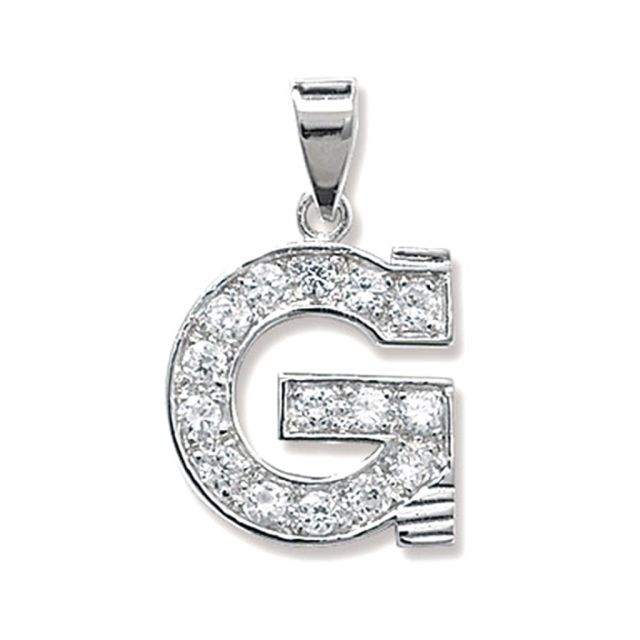 Buy Sterling Silver Cubic Zirconia Set 18mm High Initial G Pendant by World of Jewellery