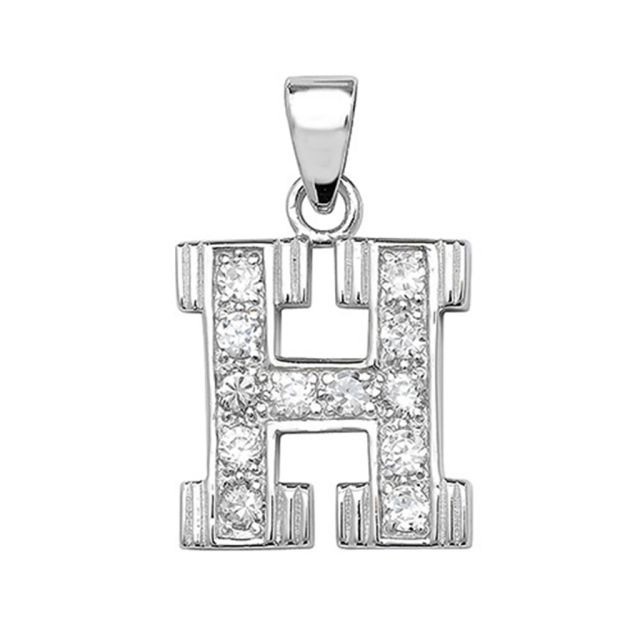 Buy Sterling Silver Cubic Zirconia Set 18mm High Initial H Pendant by World of Jewellery