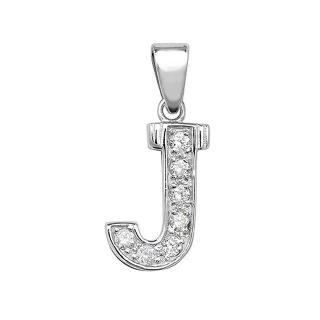 Buy Sterling Silver Cubic Zirconia Set 18mm High Initial J Pendant by World of Jewellery